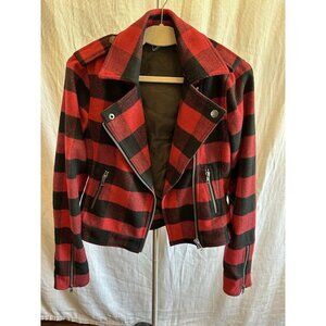 Fatal Charm Red‎ Plaid Asymmetrical Moto Jacket Coat Small
